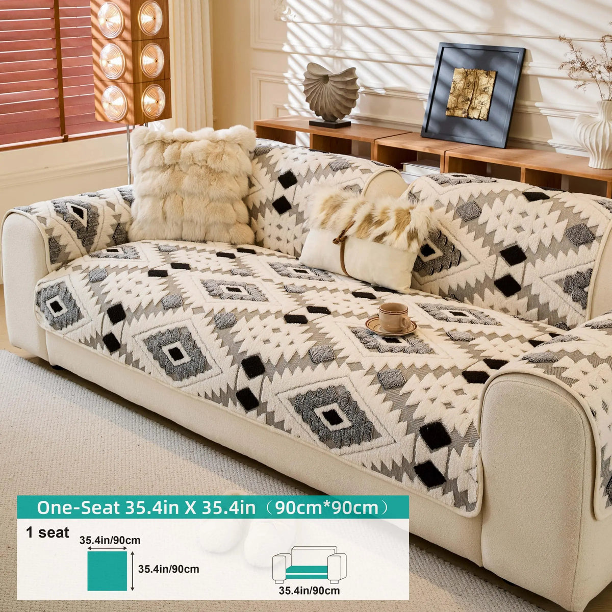 Boho Style Geometric Pattern Quilted Sofa Cover, Couch Cover, Soft Comfortable Dustproof Slipcover, Sofa Protector & Cushion Cover for Home Living Room, Bedroom, Hotel & Dormitory #GLOBAL PICKS