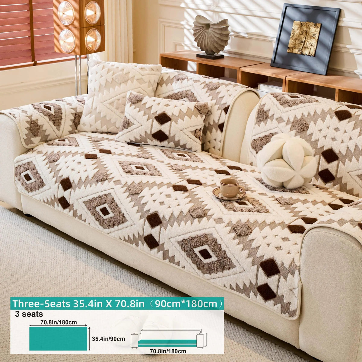 Boho Style Geometric Pattern Quilted Sofa Cover, Couch Cover, Soft Comfortable Dustproof Slipcover, Sofa Protector & Cushion Cover for Home Living Room, Bedroom, Hotel & Dormitory #GLOBAL PICKS