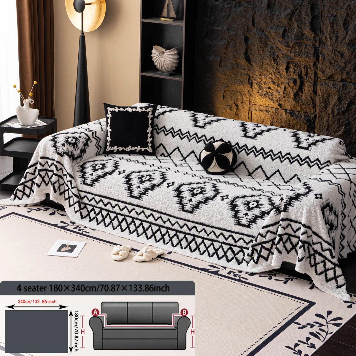 Geometric Pattern Sofa Cover, 1 Count Soft Dustproof Slipcover For Sofa, Soft Sofa Protector to Protect Couches in Living Room & Office, Couch Covers, Home Decor #GLOBAL PICKS