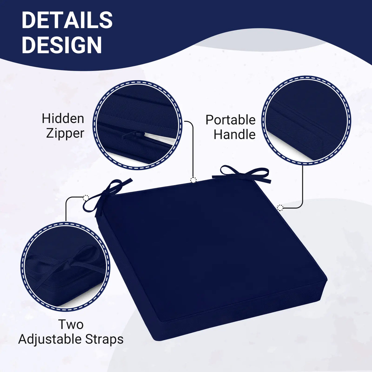 【Back to School】Downluxe Waterproof Outdoor Chair Cushions, Patio Chair Cushion with Non-Slip Ties & Handle, Square Outdoor Cushion for Patio Furniture with Removable Cover, 19" x 19" x 3",dorm essentials,home decor,home essentials,sohochic