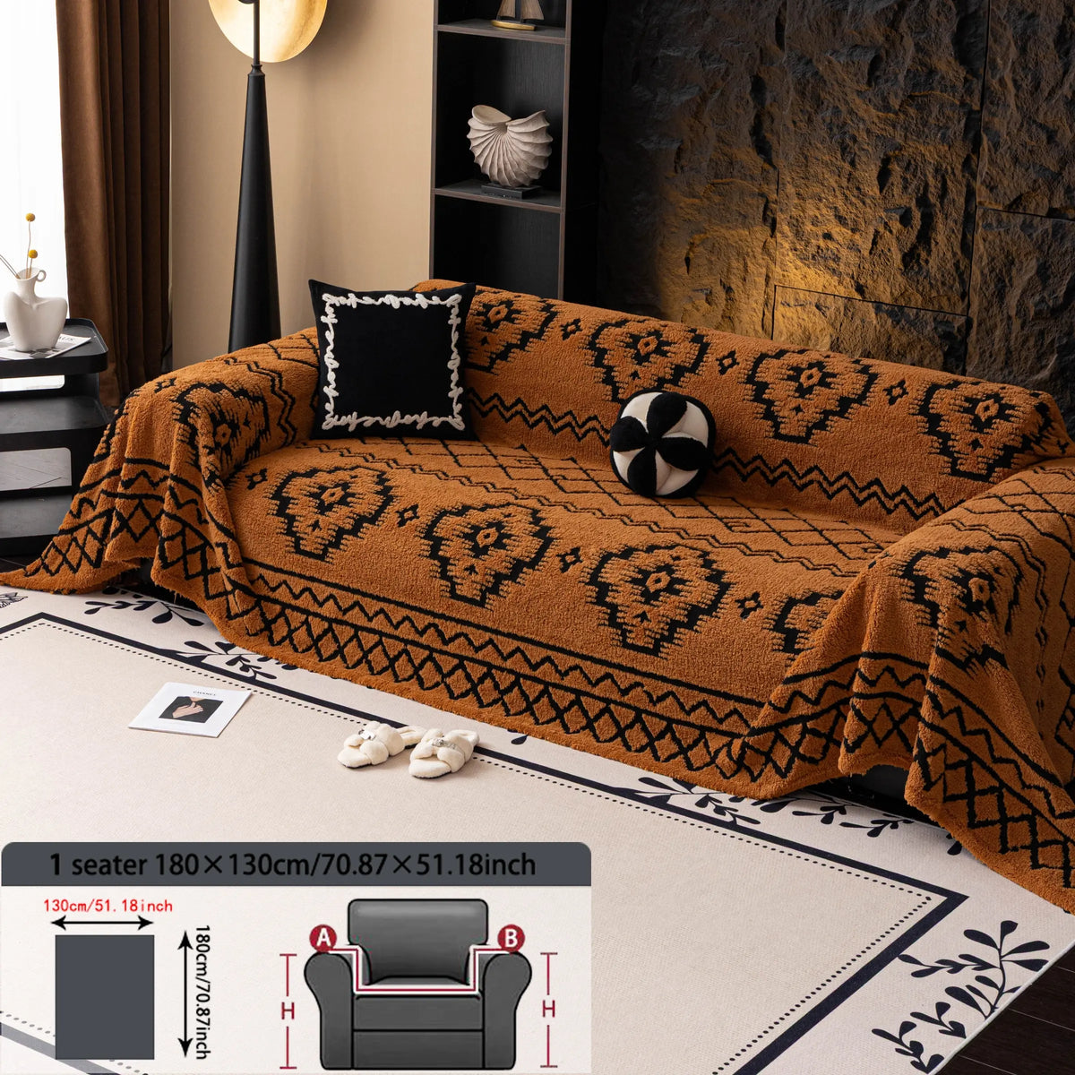 Geometric Pattern Sofa Cover, 1 Count Soft Dustproof Slipcover For Sofa, Soft Sofa Protector to Protect Couches in Living Room & Office, Couch Covers, Home Decor #GLOBAL PICKS
