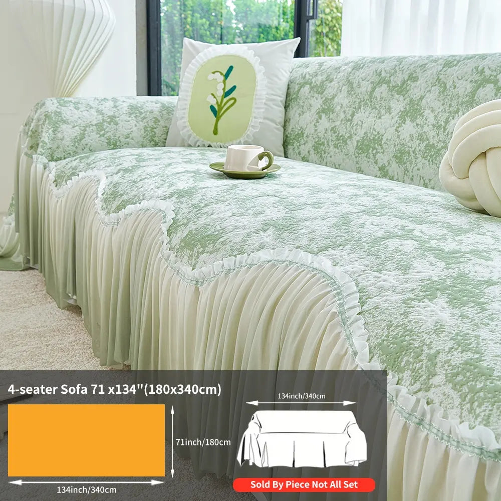 French Floral Edge Sofa Cover, Sofa Protector, All-Season Reusable Dust Cover, Classic Style Home Decor, Washable Couch Protector