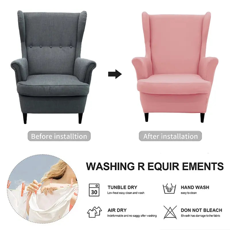 2 Piece Set Elastic Wingback Chair Sofa Covers, Couch Covers, Couch Protectors, Stretch Sofa Cover, Slipcover for Sofa, Soft Washable Armchair Protector, Suitable for Living Room Weddings and Parties