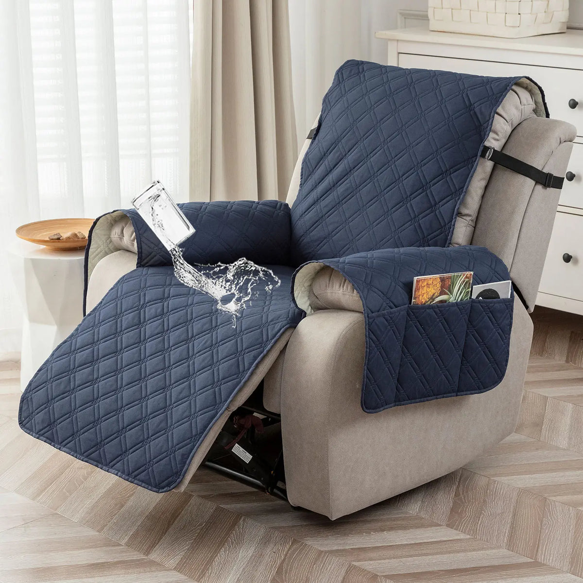 Waterproof Recliner Chair Cover, Non-Slip Reclining Cover, Washable Sofa Slipcover with Elastic Straps for Pets, Dust-proof Couch Protector,sohochic