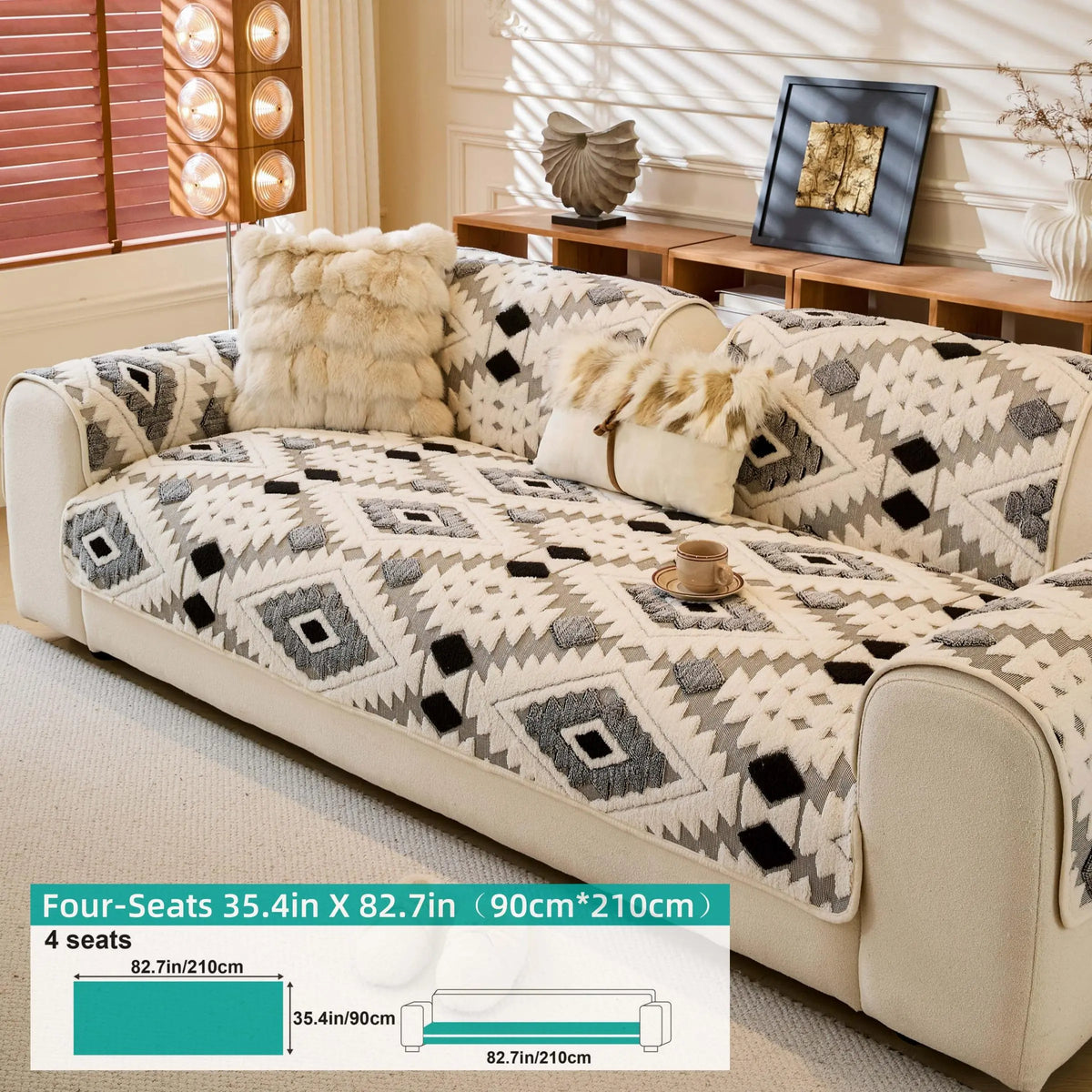 Boho Style Geometric Pattern Quilted Sofa Cover, Couch Cover, Soft Comfortable Dustproof Slipcover, Sofa Protector & Cushion Cover for Home Living Room, Bedroom, Hotel & Dormitory #GLOBAL PICKS