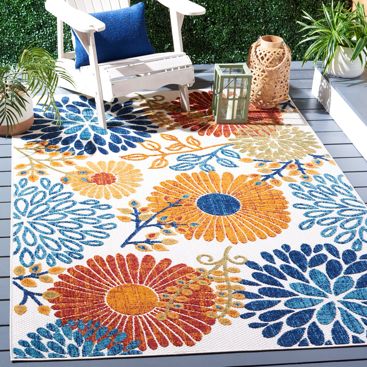 SAFAVIEH Cabana Outdoor Area Rug 8'x10', Modern Cream & Red CBN832A
