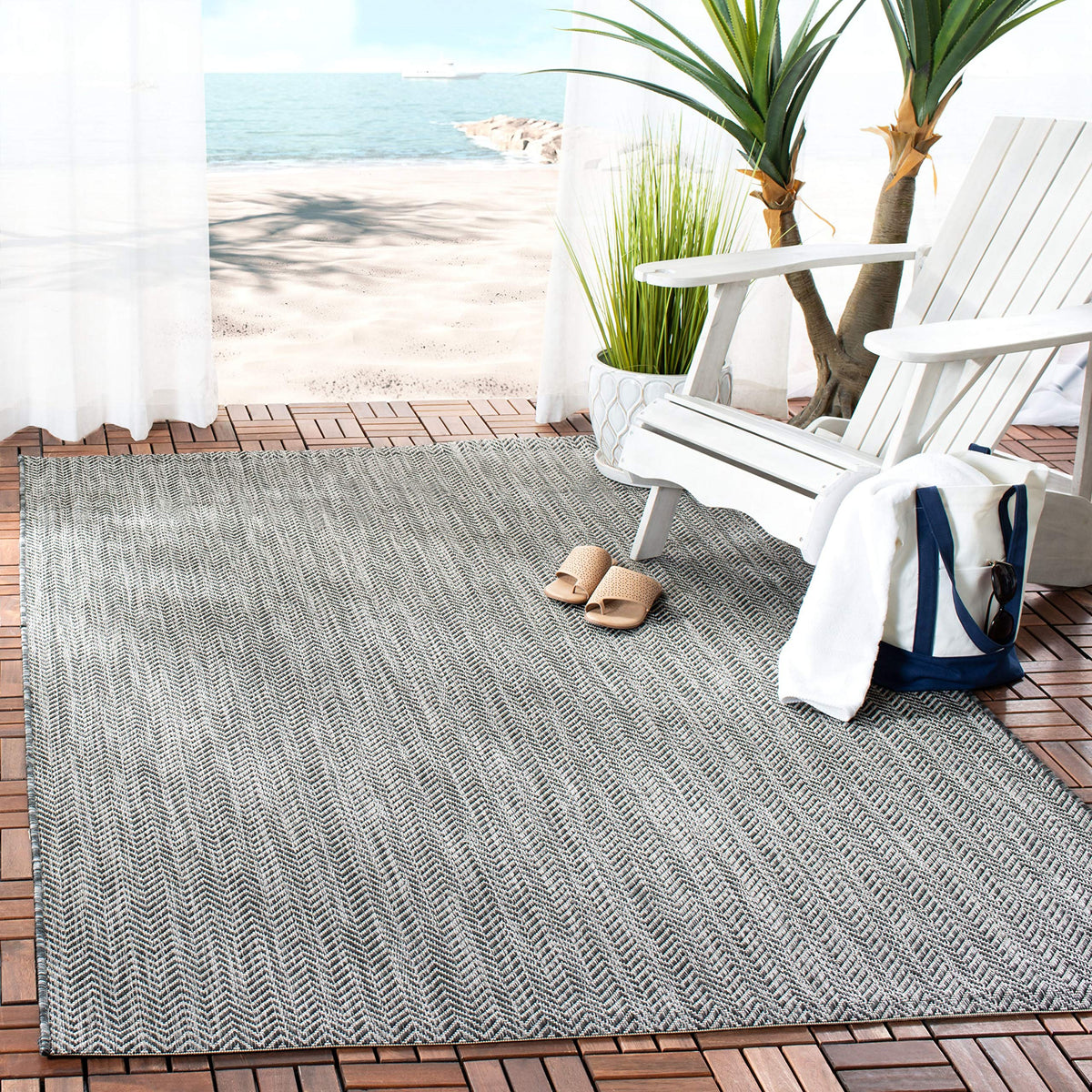 SAFAVIEH Courtyard Outdoor Area Rug 5'3"x7'7", Natural & Cream CY8022-03012