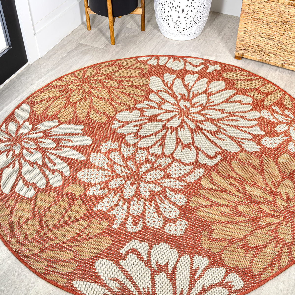 JONATHAN Y Floral Textured Weave Indoor Outdoor Area Rug 8X10 Navy/Green, Zinnia Modern for Backyard, Patio, Porch, Easy-Cleaning, High Traffic, Pet-Friendly, Non-Shedding (SMB110B-8)