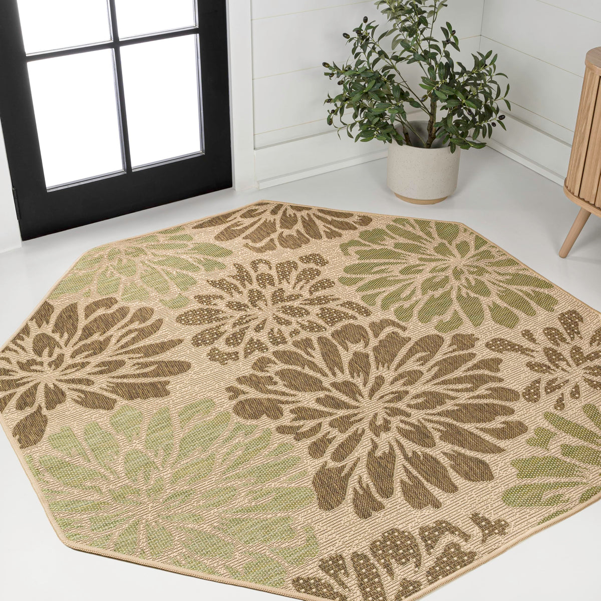 JONATHAN Y Floral Textured Weave Indoor Outdoor Area Rug 8X10 Navy/Green, Zinnia Modern for Backyard, Patio, Porch, Easy-Cleaning, High Traffic, Pet-Friendly, Non-Shedding (SMB110B-8)