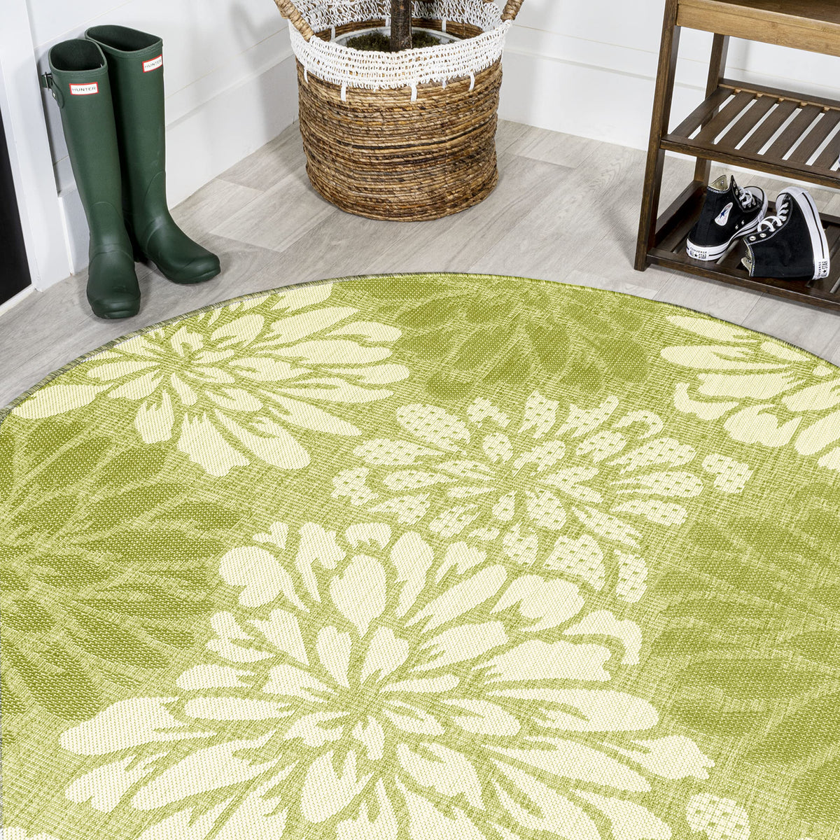 JONATHAN Y Floral Textured Weave Indoor Outdoor Area Rug 8X10 Navy/Green, Zinnia Modern for Backyard, Patio, Porch, Easy-Cleaning, High Traffic, Pet-Friendly, Non-Shedding (SMB110B-8)