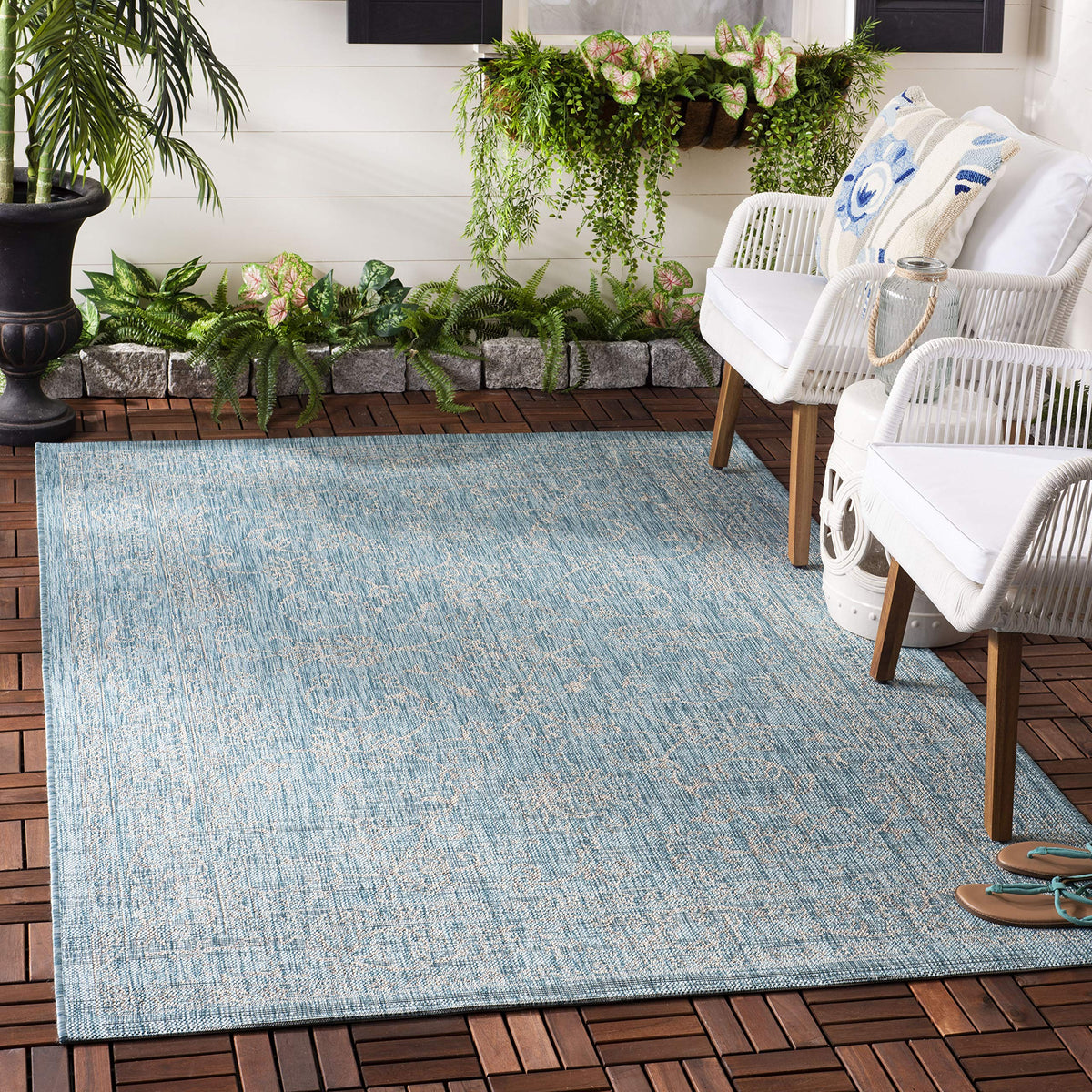 SAFAVIEH Courtyard Collection 8' x 10' Turquoise CY8680 Indoor/ Outside Waterproof Easy cleansingPatio Backyard Mudroom Area Mat