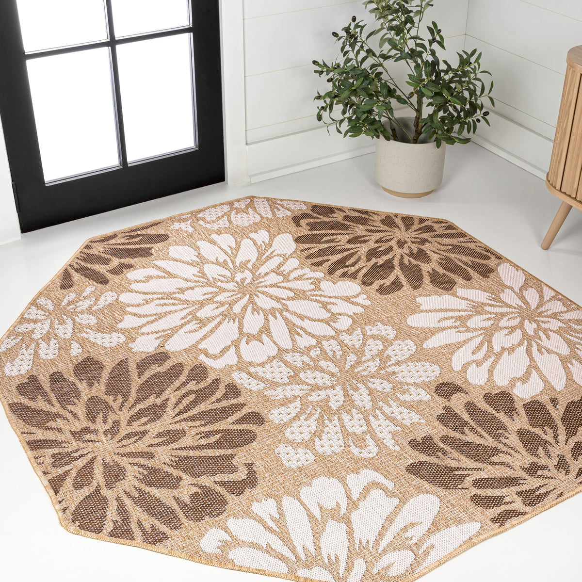 JONATHAN Y Floral Textured Weave Indoor Outdoor Area Rug 8X10 Navy/Green, Zinnia Modern for Backyard, Patio, Porch, Easy-Cleaning, High Traffic, Pet-Friendly, Non-Shedding (SMB110B-8)