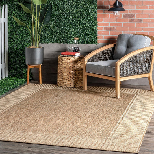 nuLOOM Asha Light Brown Bordered Indoor/Outdoor Area Rug, 5' x 8'