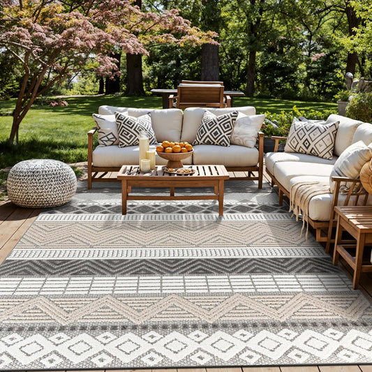 Rugshop Marbella Indoor/Outdoor Contemporary Boho Area Rug Gray 7'10" x 10'