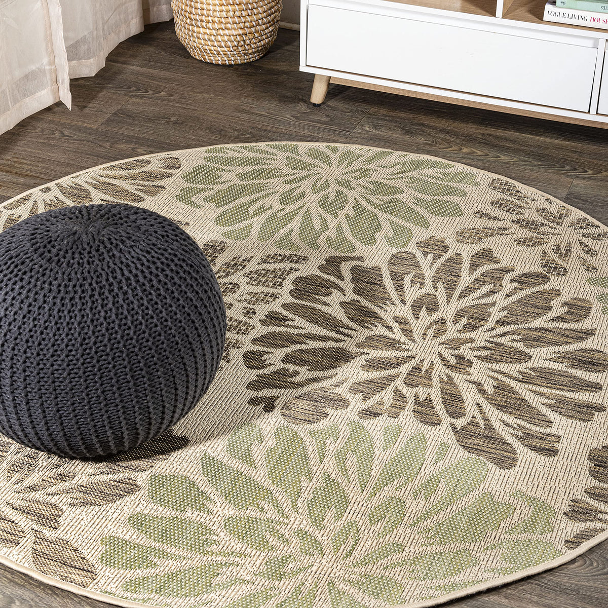 JONATHAN Y Floral Textured Weave Indoor Outdoor Area Rug 8X10 Navy/Green, Zinnia Modern for Backyard, Patio, Porch, Easy-Cleaning, High Traffic, Pet-Friendly, Non-Shedding (SMB110B-8)