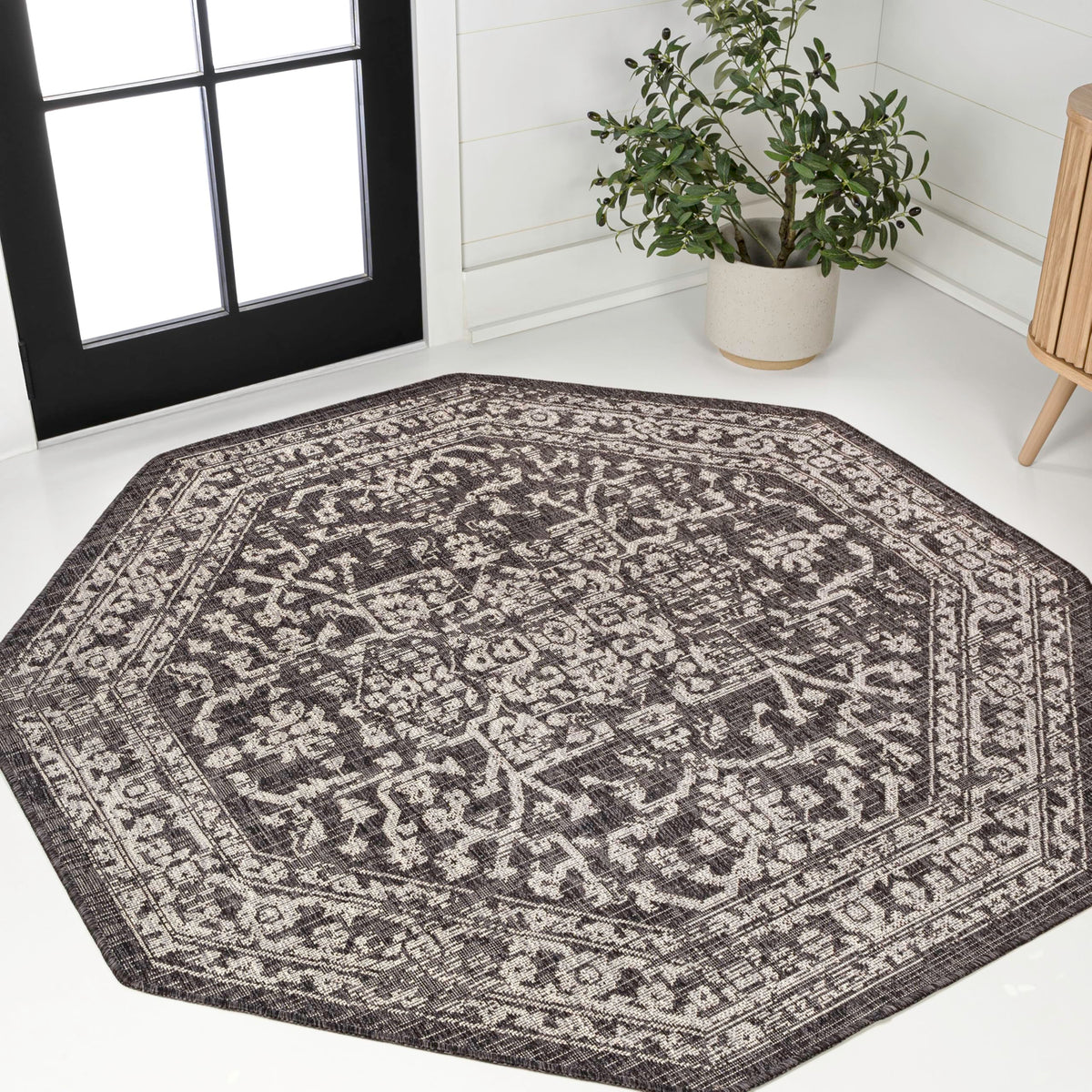 JONATHAN Y Boho Medallion Indoor Outdoor Area Rug 8X10 Black/Gray, Malta Textured Weave for Backyard, Patio, Porch, Easy-Cleaning, High Traffic, Pet-Friendly, Non-Shedding (SMB104C-8)