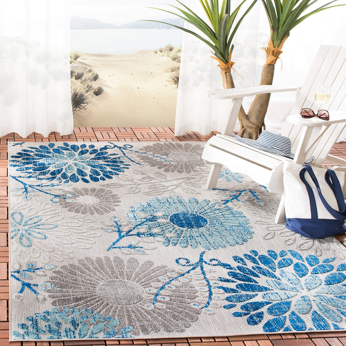 SAFAVIEH Cabana Outdoor Area Rug 8'x10', Modern Cream & Red CBN832A