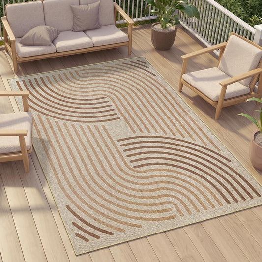 Easy Jute 9x12 Brown Outdoor Patio Rug Machine Washable Boho Carpet