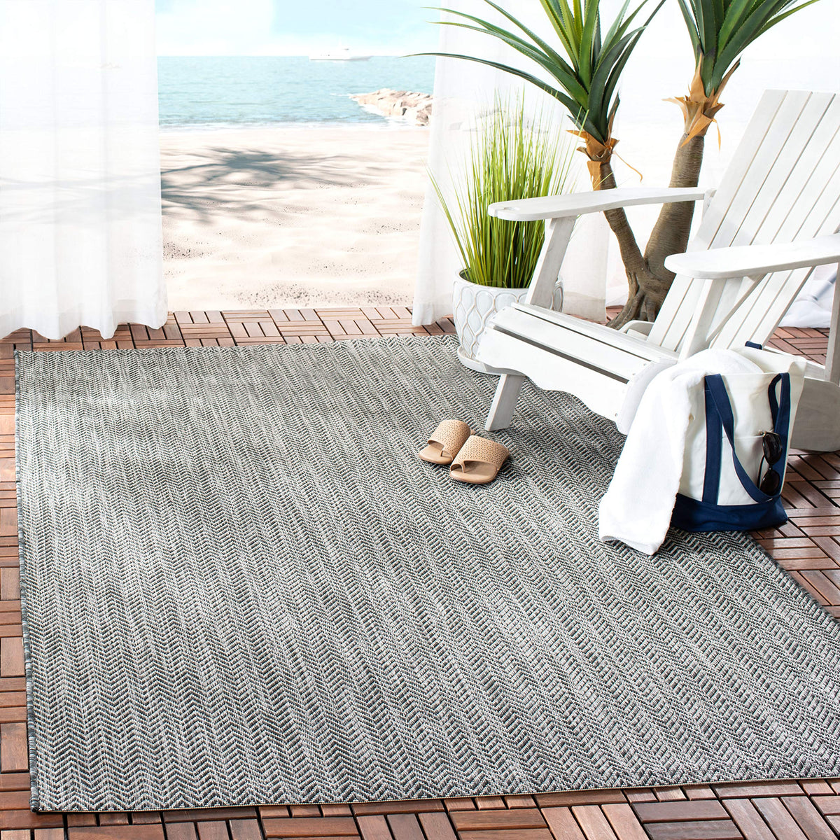 SAFAVIEH Courtyard Outdoor Area Rug 5'3"x7'7", Natural & Cream CY8022-03012