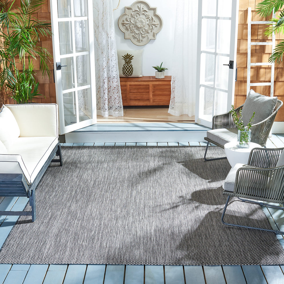 SAFAVIEH Washable Rug Outdoor Courtyard Collection - 8' x 10', Natural & Cream, Non-Shedding & Easy Cleaning, Ideal for Patio, Backyard, Mudroom, DIning Space (CY8521-03012)