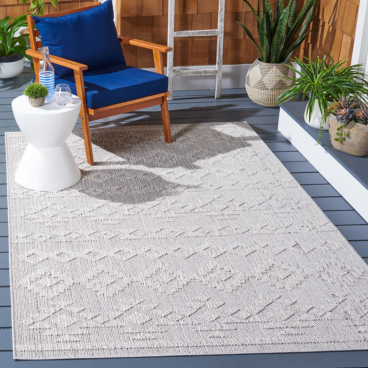 SAFAVIEH Washable Rug Outdoor Global Collection - 8' x 10', Beige & Ivory, Non-Shedding & Easy to Clean, Ideal for Patio, Backyard, Mudroom (GLB210C)
