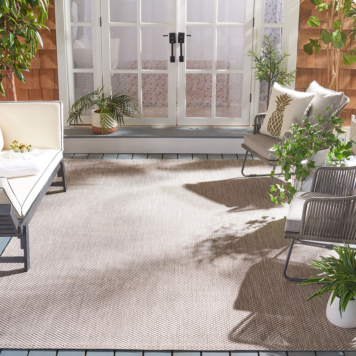 SAFAVIEH Washable Rug Outdoor Courtyard Collection - 8' x 10', Natural & Cream, Non-Shedding & Easy Cleaning, Ideal for Patio, Backyard, Mudroom, DIning Space (CY8521-03012)