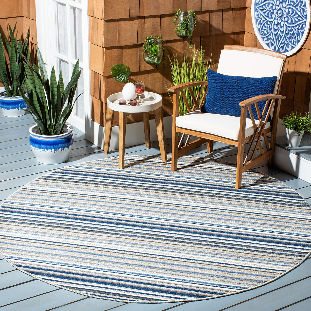 SAFAVIEH Washable Rug Outdoor Cabana Collection - 8' x 10', Ivory & Green, Non-Shedding & Easy to Clean, Ideal for Patio, Backyard, Mudroom (CBN323A)