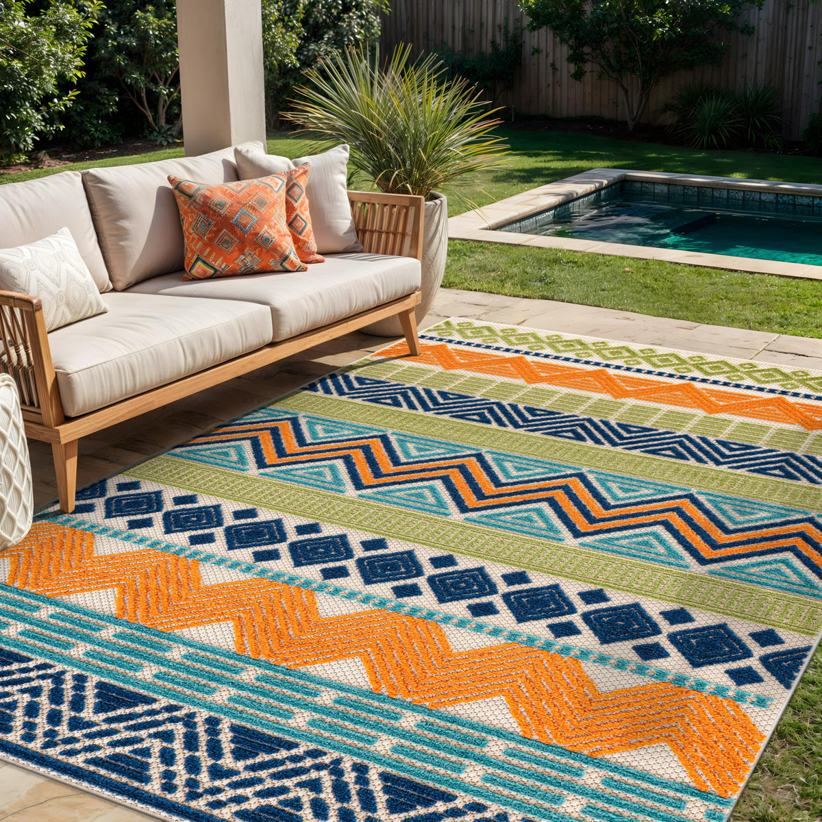 Rugshop Marbella Indoor/Outdoor Contemporary Boho Area Rug Gray 7'10" x 10'