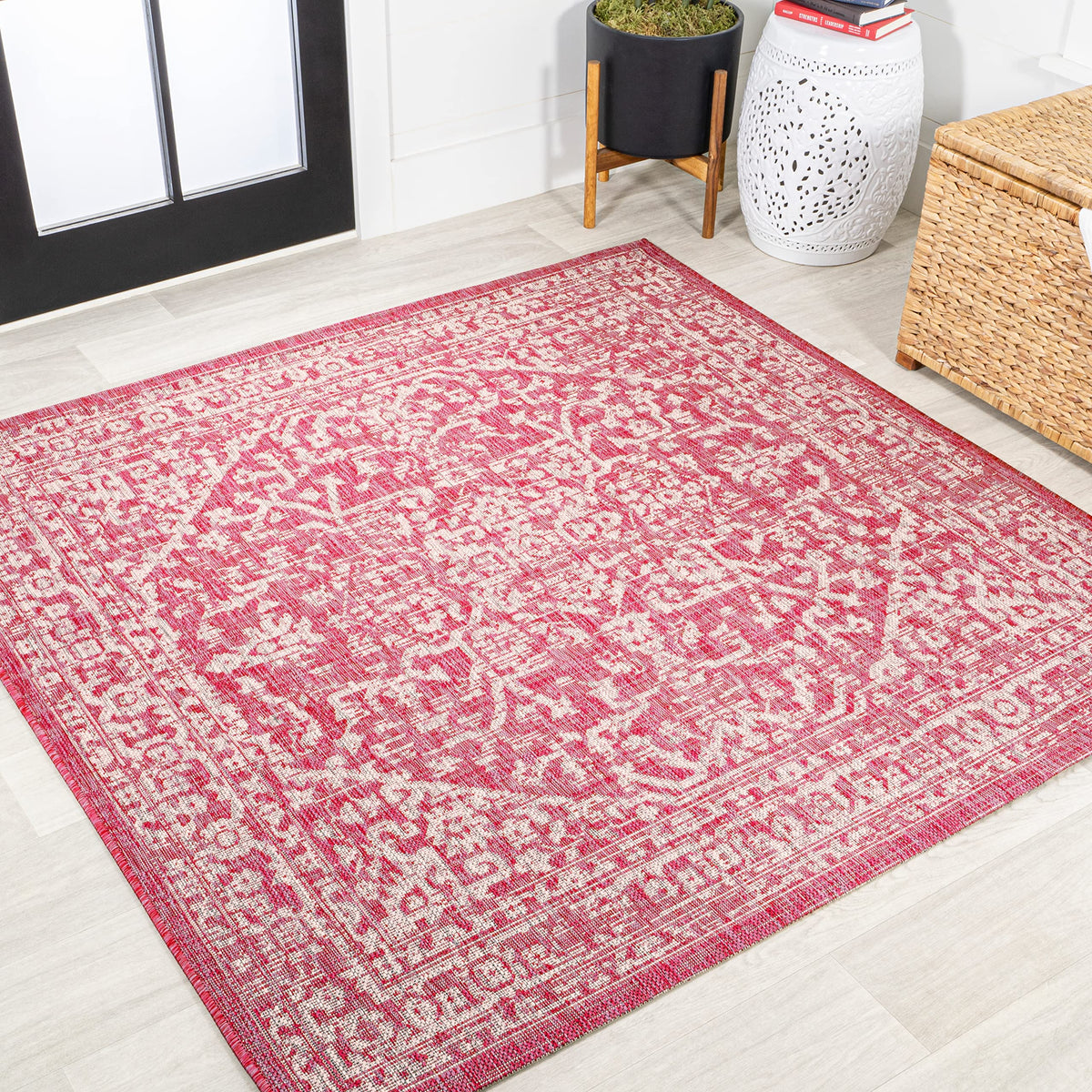 JONATHAN Y Boho Medallion Indoor Outdoor Area Rug 8X10 Black/Gray, Malta Textured Weave for Backyard, Patio, Porch, Easy-Cleaning, High Traffic, Pet-Friendly, Non-Shedding (SMB104C-8)