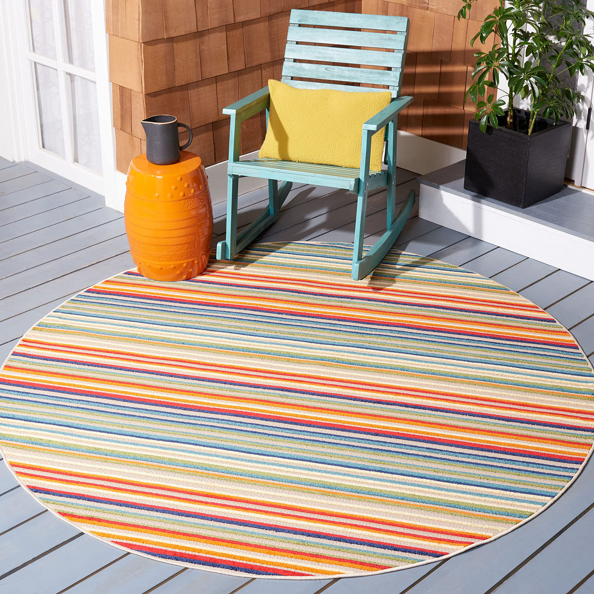 SAFAVIEH Washable Rug Outdoor Cabana Collection - 8' x 10', Ivory & Green, Non-Shedding & Easy to Clean, Ideal for Patio, Backyard, Mudroom (CBN323A)