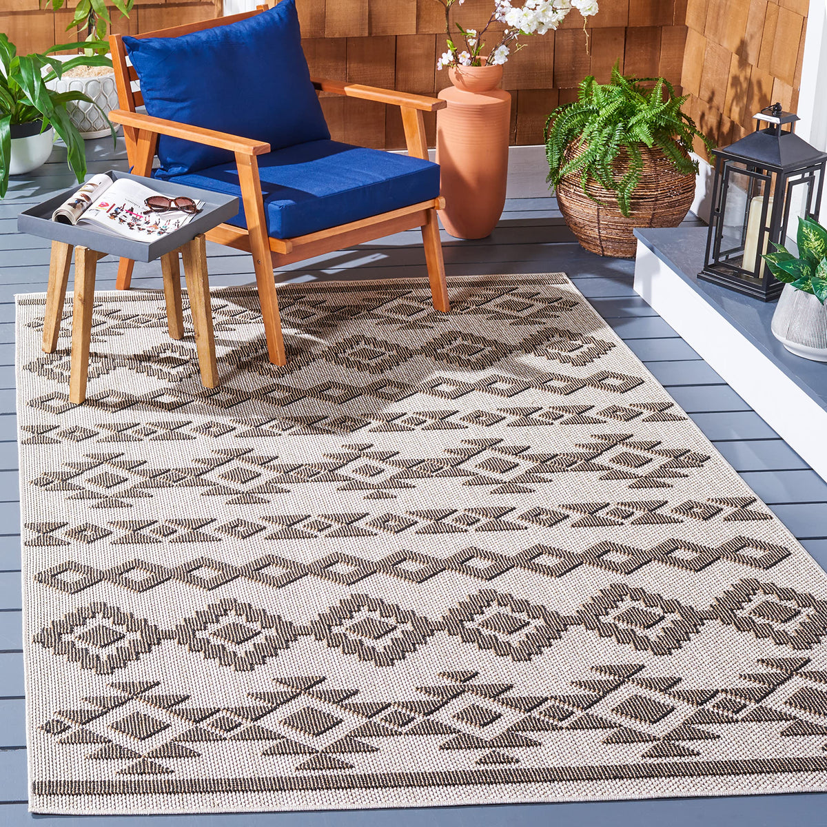SAFAVIEH Washable Rug Outdoor Global Collection - 8' x 10', Beige & Ivory, Non-Shedding & Easy to Clean, Ideal for Patio, Backyard, Mudroom (GLB210C)