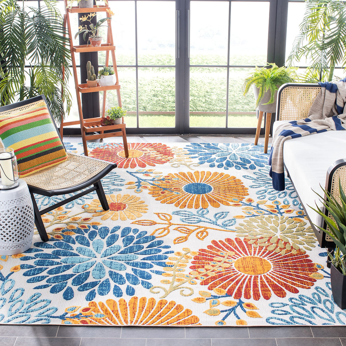 SAFAVIEH Cabana Outdoor Area Rug 8'x10', Modern Cream & Red CBN832A