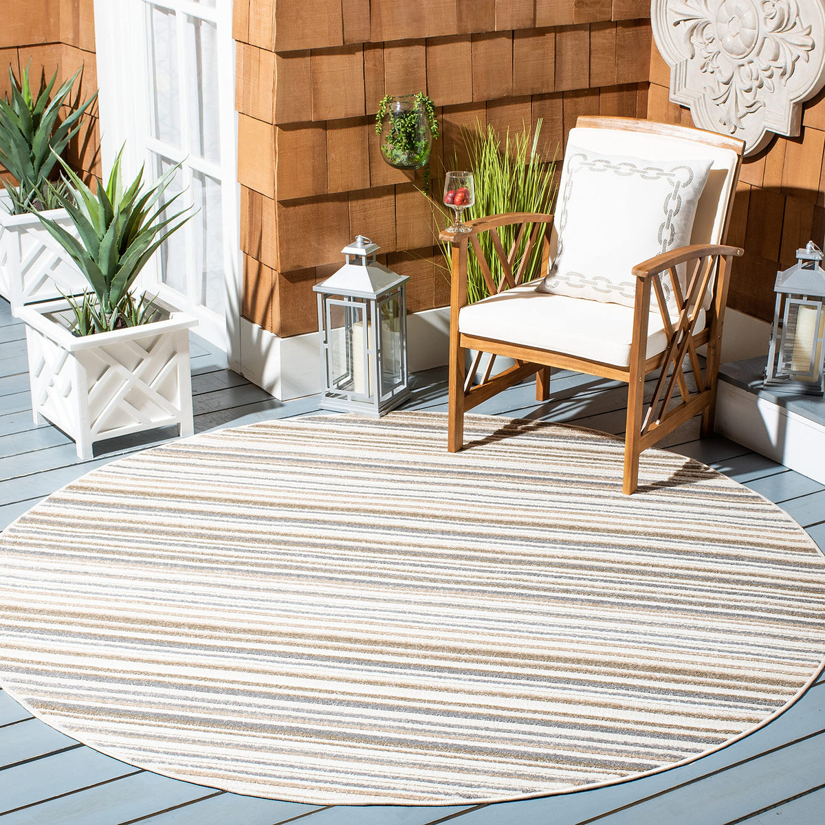 SAFAVIEH Washable Rug Outdoor Cabana Collection - 8' x 10', Ivory & Green, Non-Shedding & Easy to Clean, Ideal for Patio, Backyard, Mudroom (CBN323A)