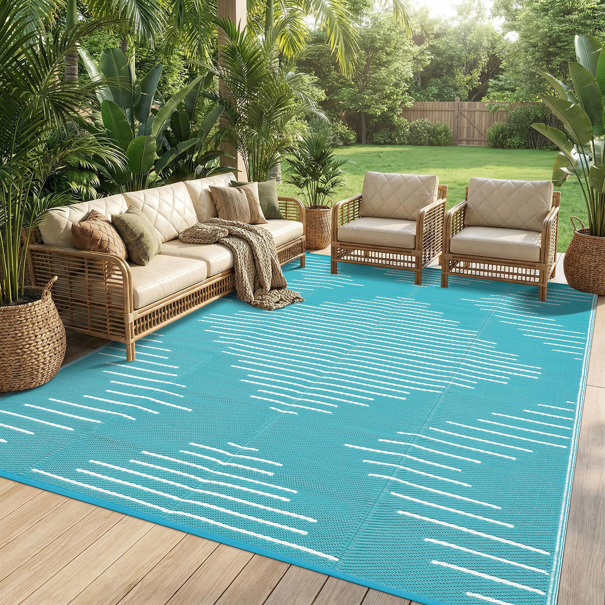 Garvee 10x14 Outdoor Rugs Waterproof for Patio Grey White