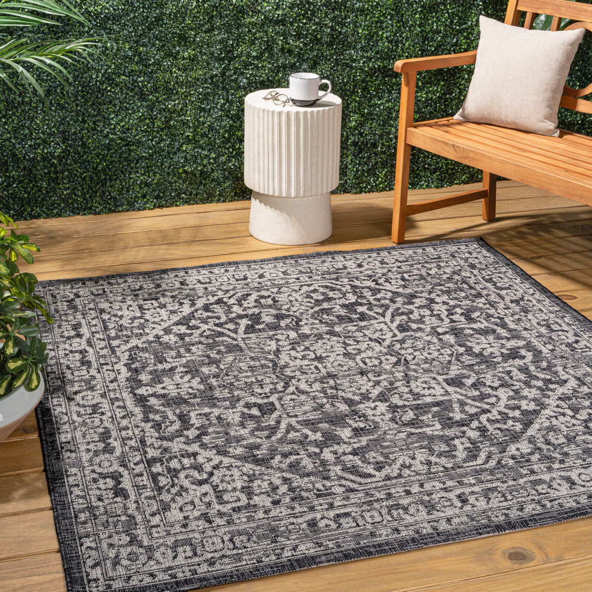 JONATHAN Y Boho Medallion Indoor Outdoor Area Rug 8X10 Black/Gray, Malta Textured Weave for Backyard, Patio, Porch, Easy-Cleaning, High Traffic, Pet-Friendly, Non-Shedding (SMB104C-8)