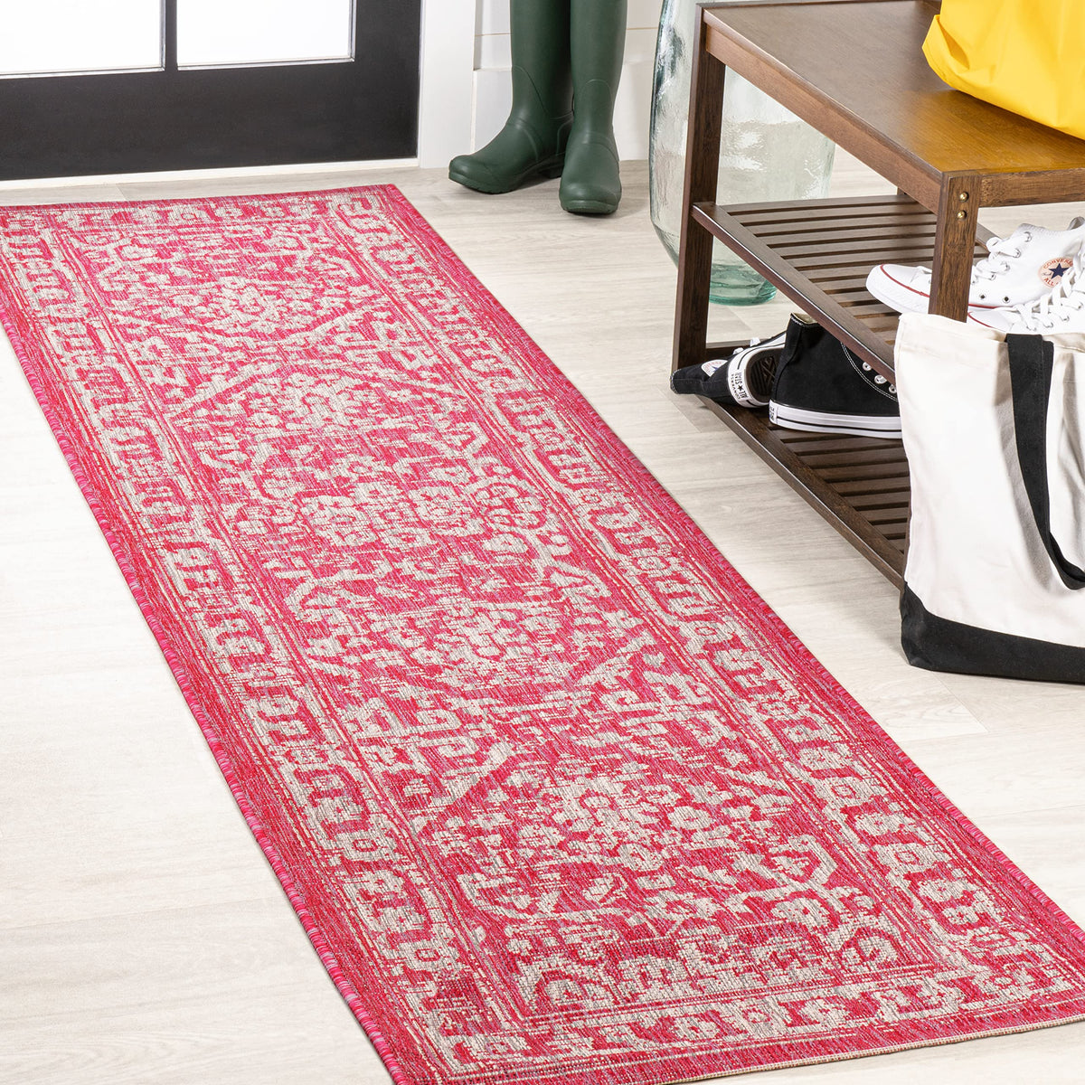 JONATHAN Y Boho Medallion Indoor Outdoor Area Rug 8X10 Black/Gray, Malta Textured Weave for Backyard, Patio, Porch, Easy-Cleaning, High Traffic, Pet-Friendly, Non-Shedding (SMB104C-8)