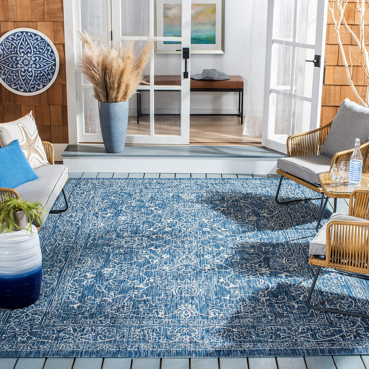 SAFAVIEH Courtyard Collection 8' x 10' Turquoise CY8680 Indoor/ Outside Waterproof Easy cleansingPatio Backyard Mudroom Area Mat