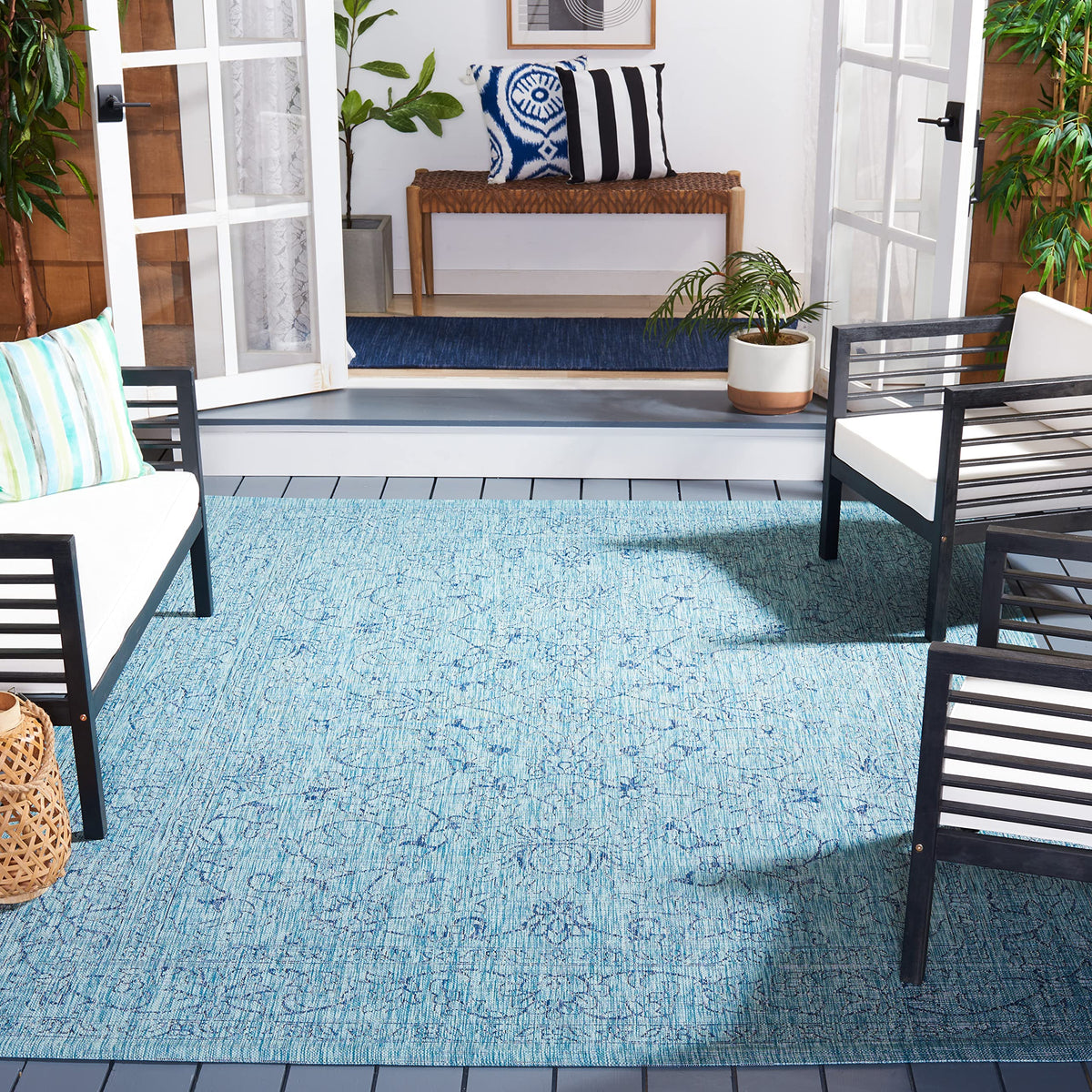 SAFAVIEH Courtyard Collection 8' x 10' Turquoise CY8680 Indoor/ Outside Waterproof Easy cleansingPatio Backyard Mudroom Area Mat