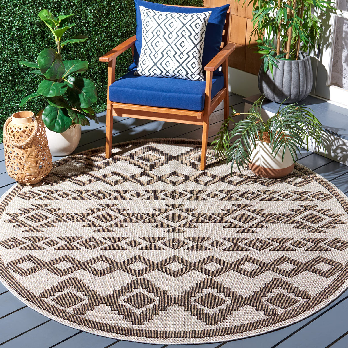 SAFAVIEH Washable Rug Outdoor Global Collection - 8' x 10', Beige & Ivory, Non-Shedding & Easy to Clean, Ideal for Patio, Backyard, Mudroom (GLB210C)