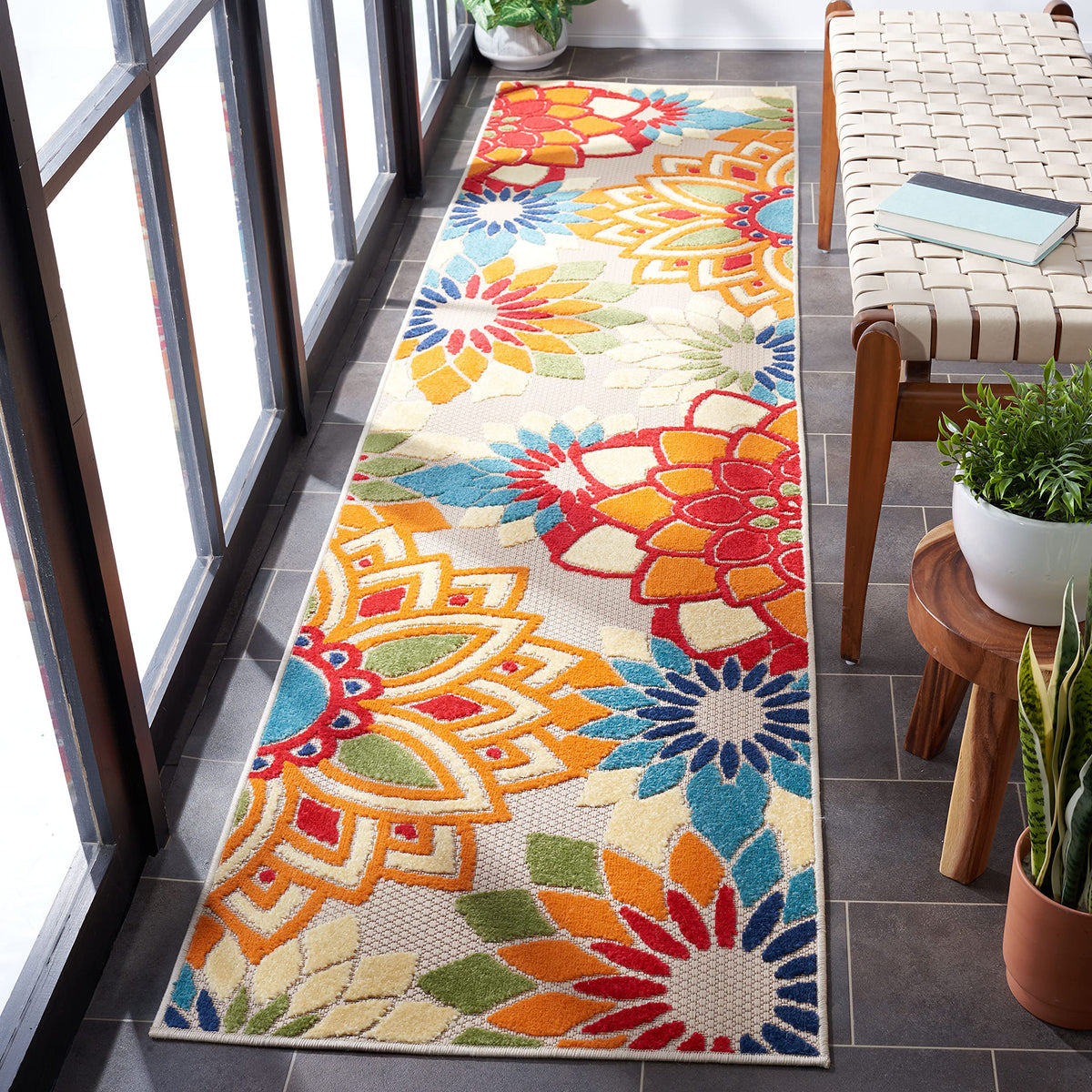 SAFAVIEH Washable Rug Outdoor Cabana Collection - 8' x 10', Ivory & Orange, Non-Shedding & Easy to Clean, Ideal for Patio, Backyard, Mudroom (CBN328A)