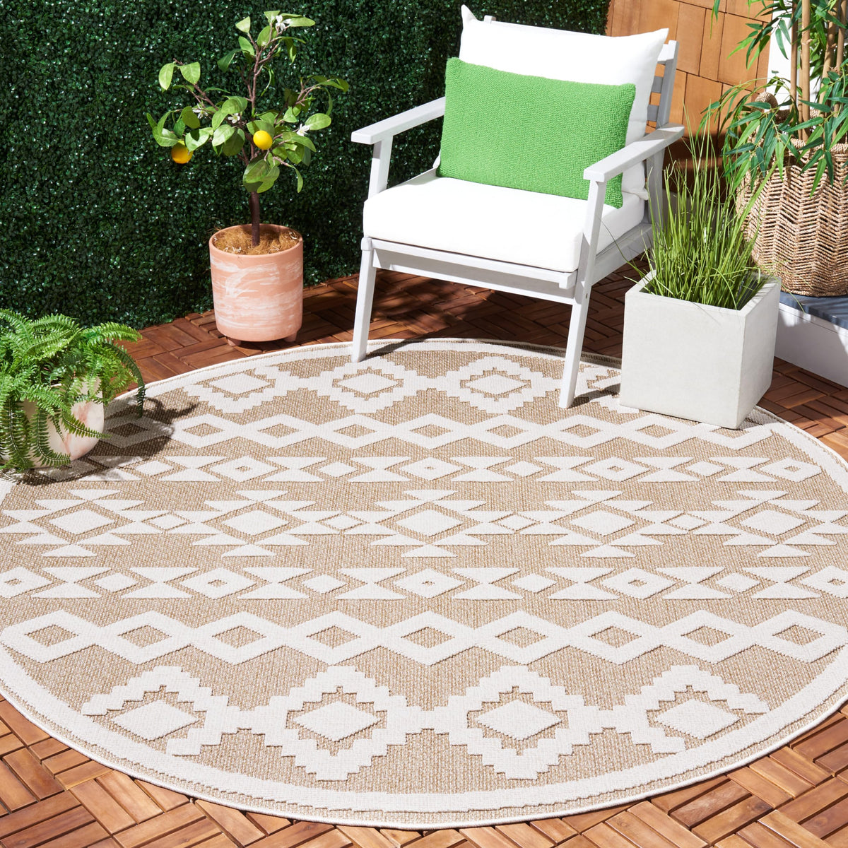 SAFAVIEH Washable Rug Outdoor Global Collection - 8' x 10', Beige & Ivory, Non-Shedding & Easy to Clean, Ideal for Patio, Backyard, Mudroom (GLB210C)