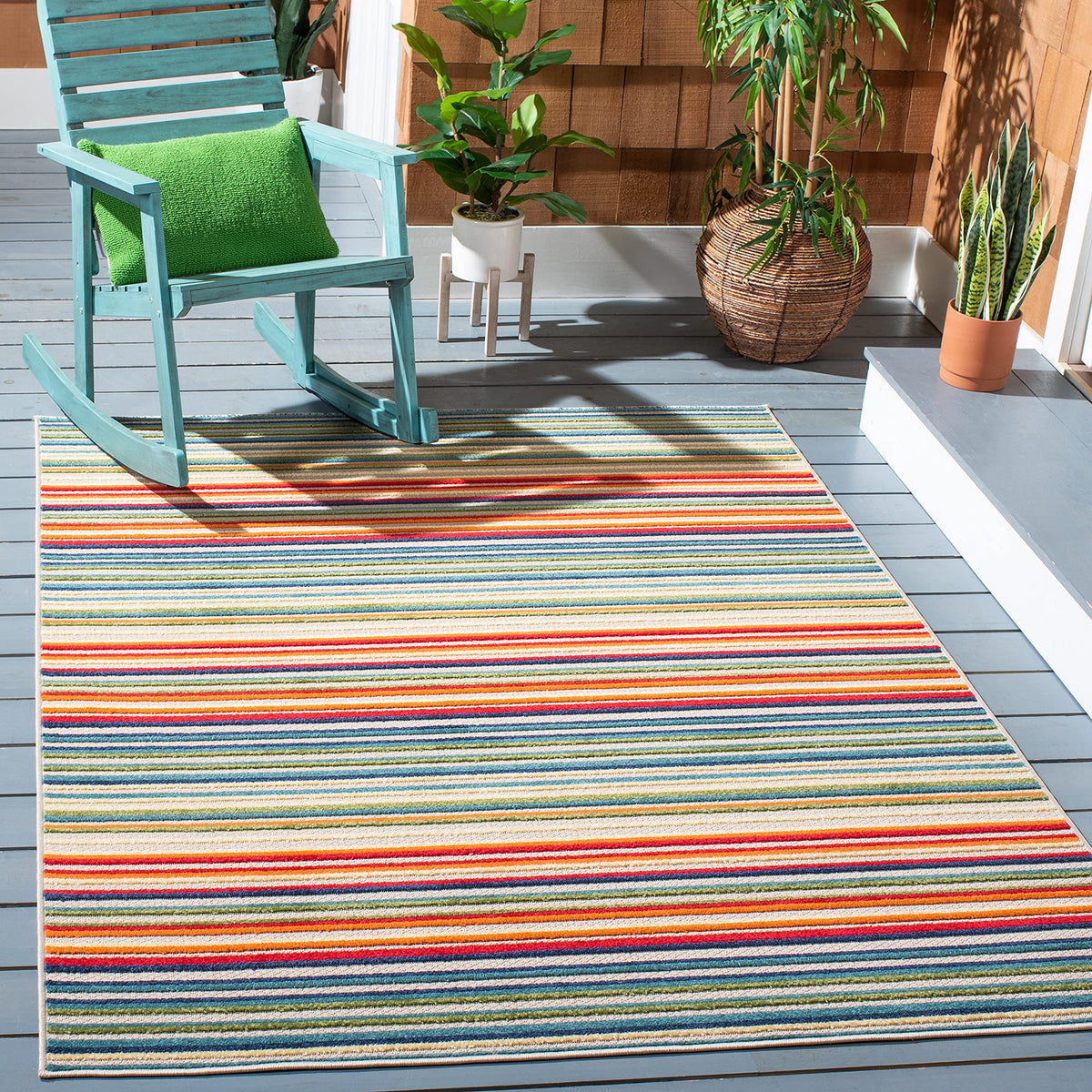 SAFAVIEH Washable Rug Outdoor Cabana Collection - 8' x 10', Ivory & Green, Non-Shedding & Easy to Clean, Ideal for Patio, Backyard, Mudroom (CBN323A)