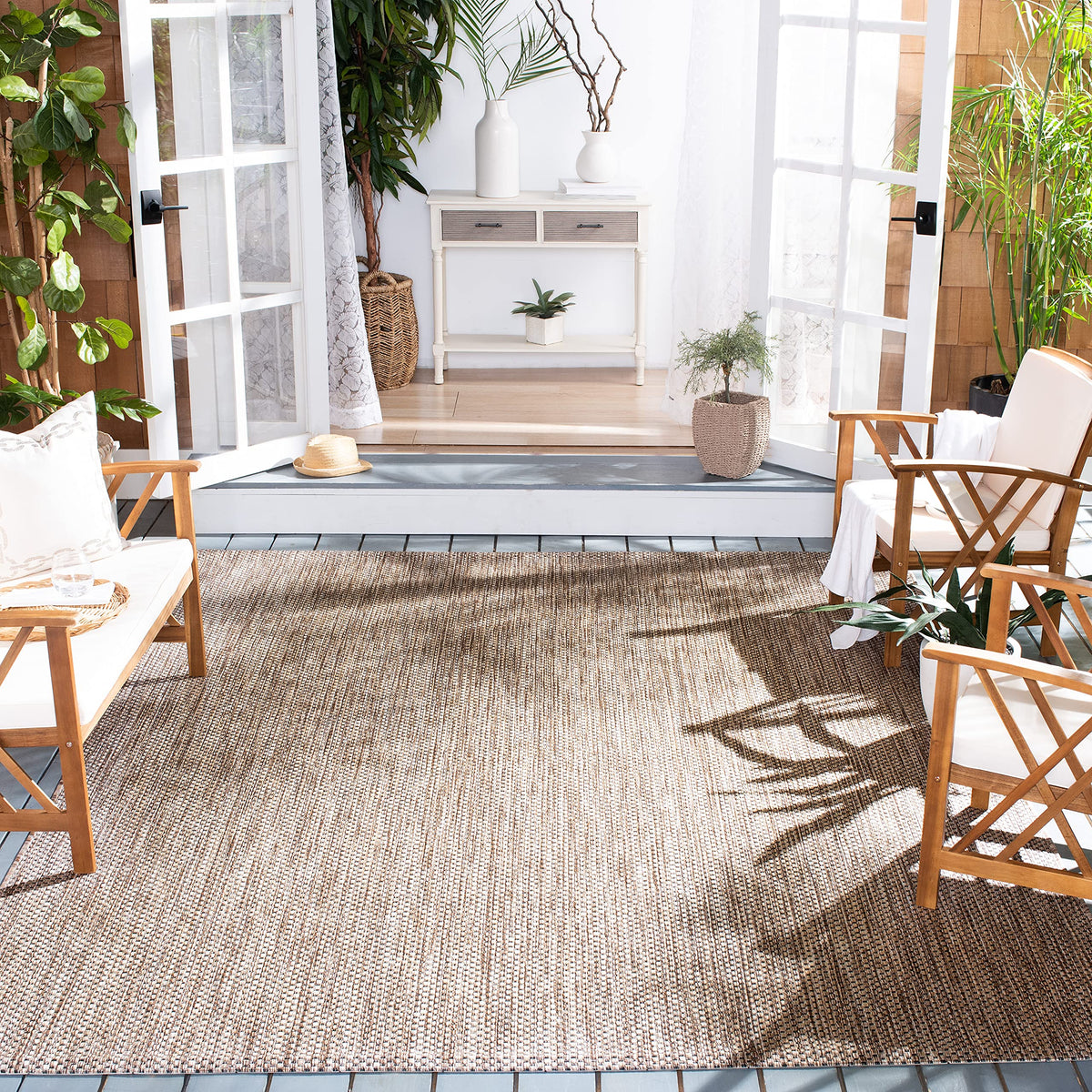 SAFAVIEH Washable Rug Outdoor Courtyard Collection - 8' x 10', Natural & Cream, Non-Shedding & Easy Cleaning, Ideal for Patio, Backyard, Mudroom, DIning Space (CY8521-03012)