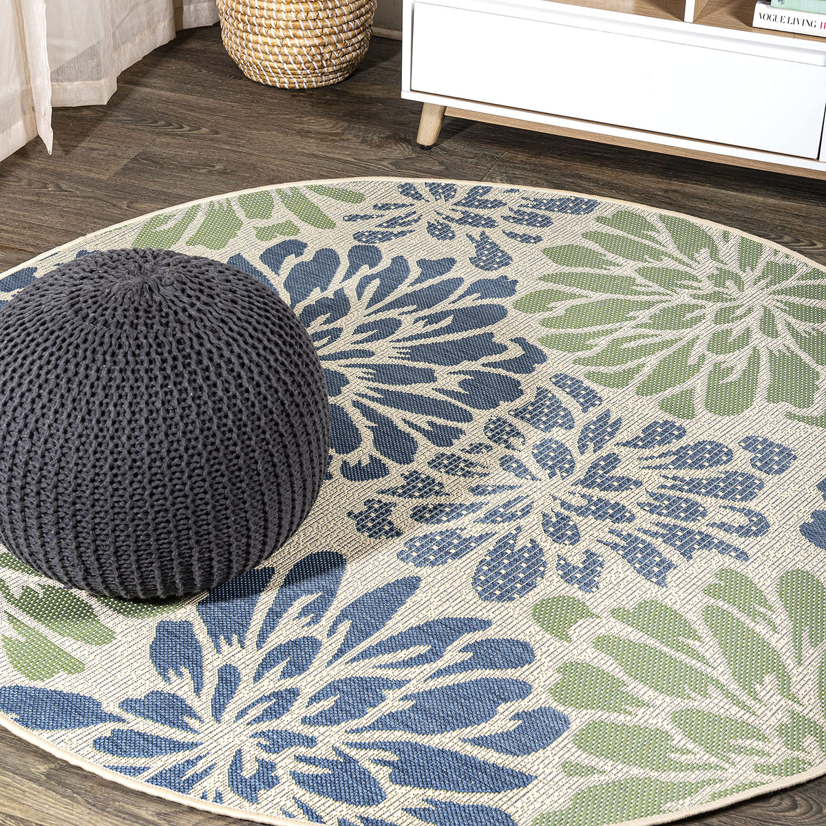 JONATHAN Y Floral Textured Weave Indoor Outdoor Area Rug 8X10 Navy/Green, Zinnia Modern for Backyard, Patio, Porch, Easy-Cleaning, High Traffic, Pet-Friendly, Non-Shedding (SMB110B-8)