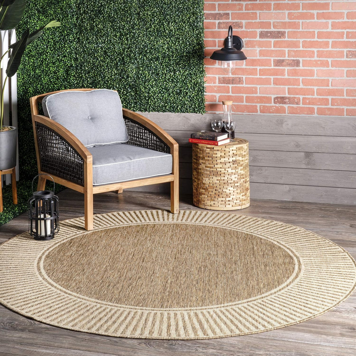 nuLOOM Asha Light Brown Bordered Indoor/Outdoor Area Rug, 5' x 8'