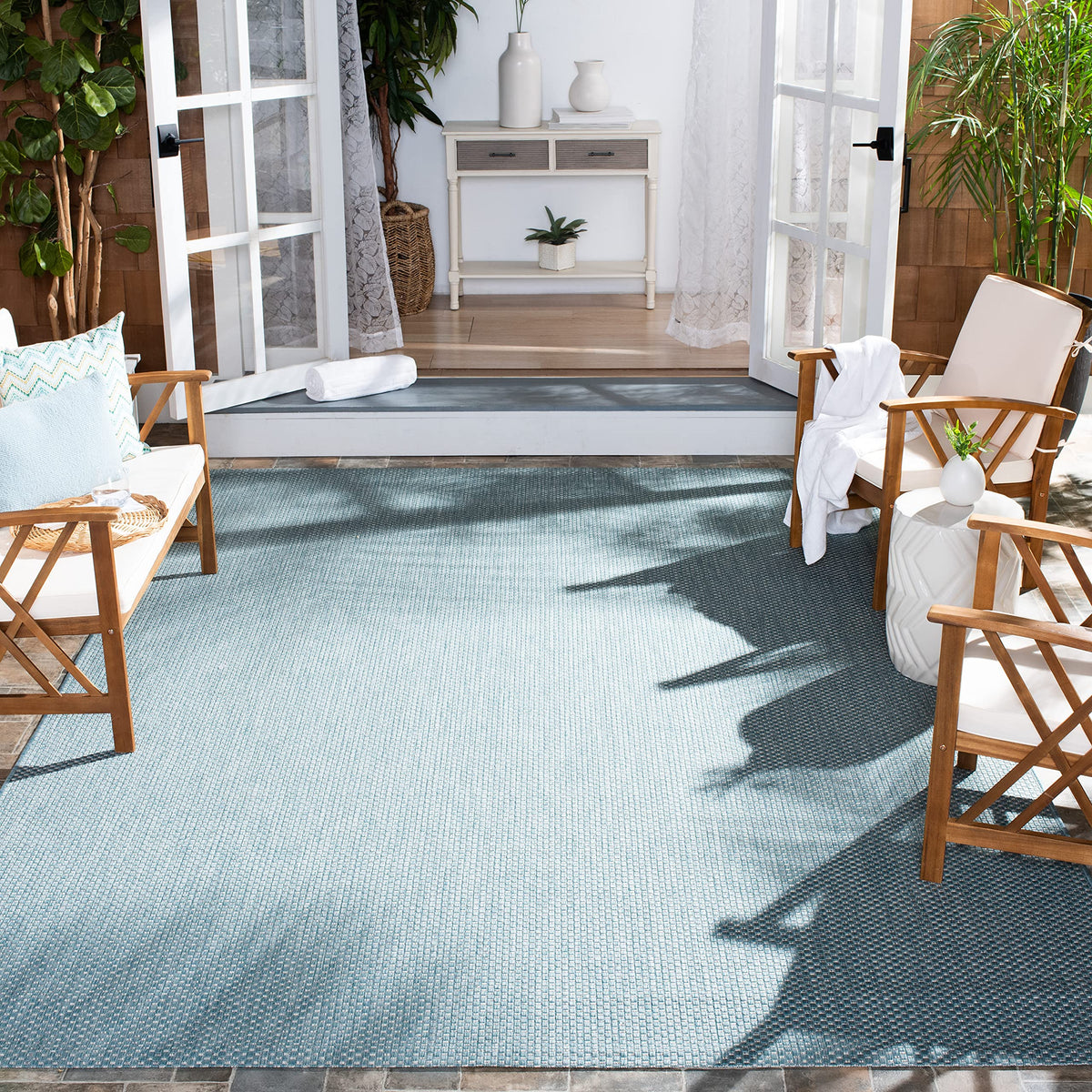 SAFAVIEH Washable Rug Outdoor Courtyard Collection - 8' x 10', Natural & Cream, Non-Shedding & Easy Cleaning, Ideal for Patio, Backyard, Mudroom, DIning Space (CY8521-03012)