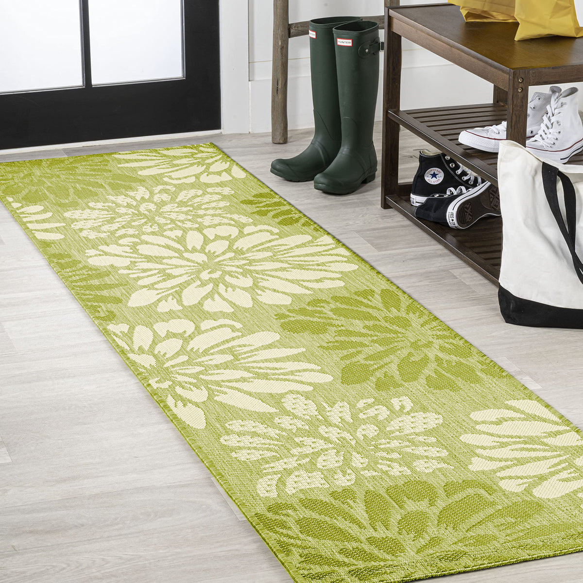 JONATHAN Y Floral Textured Weave Indoor Outdoor Area Rug 8X10 Navy/Green, Zinnia Modern for Backyard, Patio, Porch, Easy-Cleaning, High Traffic, Pet-Friendly, Non-Shedding (SMB110B-8)