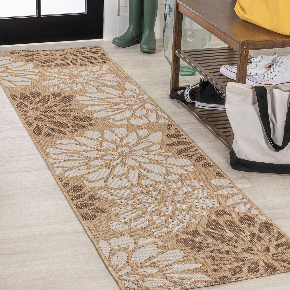 JONATHAN Y Floral Textured Weave Indoor Outdoor Area Rug 8X10 Navy/Green, Zinnia Modern for Backyard, Patio, Porch, Easy-Cleaning, High Traffic, Pet-Friendly, Non-Shedding (SMB110B-8)