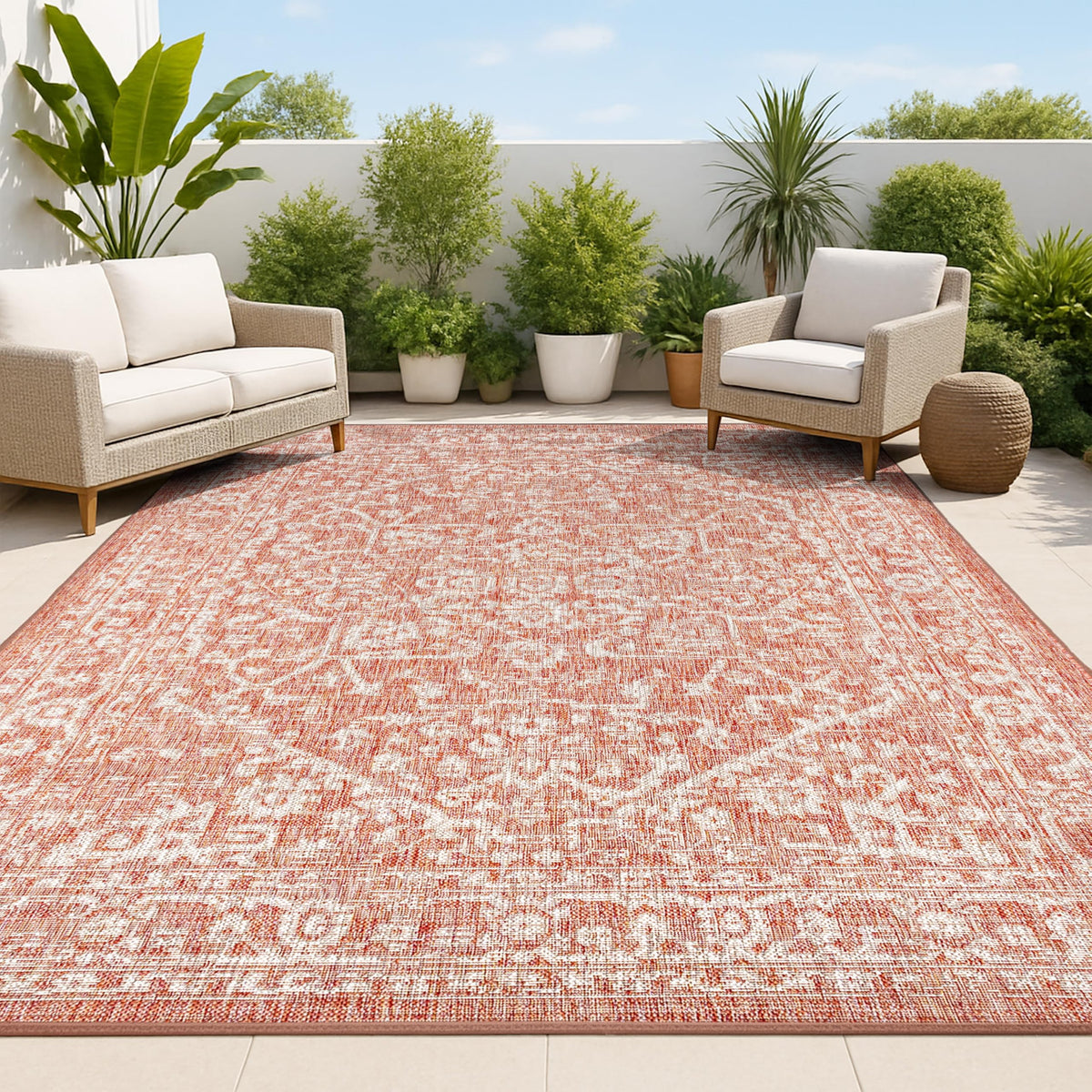 JONATHAN Y Boho Medallion Indoor Outdoor Area Rug 8X10 Black/Gray, Malta Textured Weave for Backyard, Patio, Porch, Easy-Cleaning, High Traffic, Pet-Friendly, Non-Shedding (SMB104C-8)