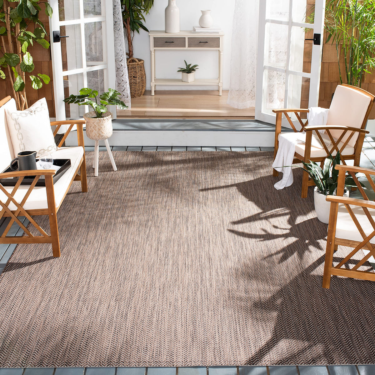 SAFAVIEH Courtyard Outdoor Area Rug 5'3"x7'7", Natural & Cream CY8022-03012